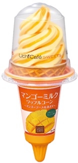 ローソン Uchi Cafe’ SWEETS マンゴーミルクワッフルコーン マンゴーソースを添えて