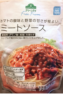 「トップバリュ グリーンアイ Free From トマトの酸味と野菜の甘さが程よい ミートソース 袋140g」のクチコミ画像 by ふわのんさん