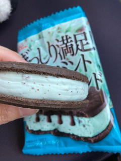 「グリコ ぎっしり満足！チョコミントクッキーサンド」のクチコミ画像 by chan-manaさん