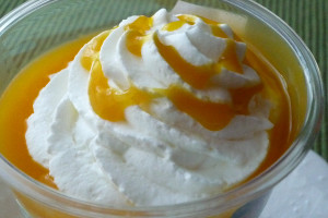 黄金色のマンゴーソースをまとった純白のココナッツクリーム