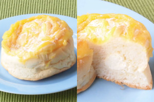 パンの中にはなると金時のホイップが、上面にはなると金時のクリームがモンブランのように絞られている。