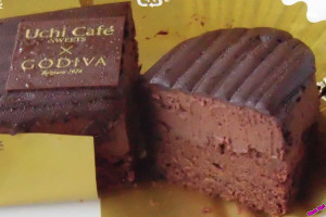下からチョコスポンジ、チョコムース、ビターチョコの3層が見て取れます。