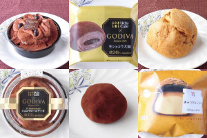 ローソン「Uchi Café×GODIVA　ショコラロールケーキ」、ローソン「Uchi Café×GODIVA　生ショコラ大福」、セブン-イレブン「黒みつきなこもこ」