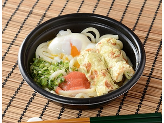 ローソン 温・冷 気分で選べる！明太釜玉風うどん ちくわ磯辺天入りの
