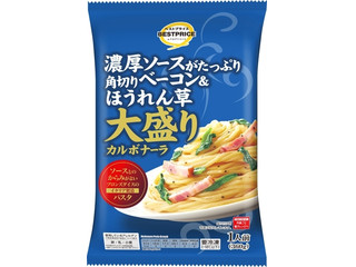 イオン トップバリュ ベストプライス 濃厚ソースがたっぷり 角切りベーコン＆ほうれん草 大盛りカルボナーラ