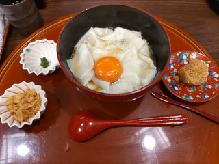 天むす処けしき 釜玉えびきしめん