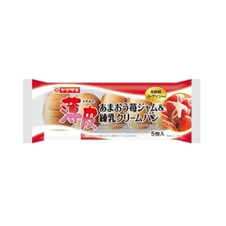 ヤマザキ 薄皮 あまおう苺ジャム＆練乳クリームパン 袋5個 実食