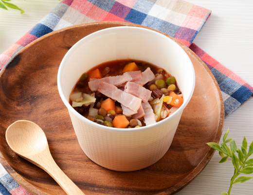 もち麦プチプチ！ベーコンと豆のトマトスープ